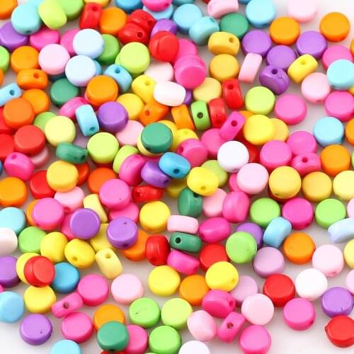 200pcs 4x7mm Mixed Acrylic Beads Round Flat Loose Spacer Beads For Jewelry Making Handmade Diy Bracelet Necklace Accessories