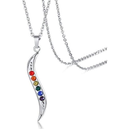 2021 LGBT Europe And America Stainless Steel Rhinestone Rainbow Pendant S Shape Simple Style Necklace Suitable For Couples