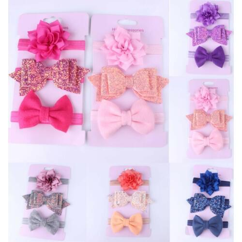 3 Pcs Elastic Hair Bands NEW Infant Baby Girls Bow Headband Newborn Elastic Hairband Hair Accessories Headwear Floral Bow Sequin