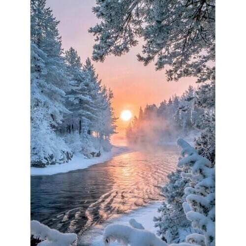 5D DIY Diamond Painting Winter Pattern Cross Stitch Kit Full Square Diamond Embroidery Landscape Needlework Mosaic Rhinestone