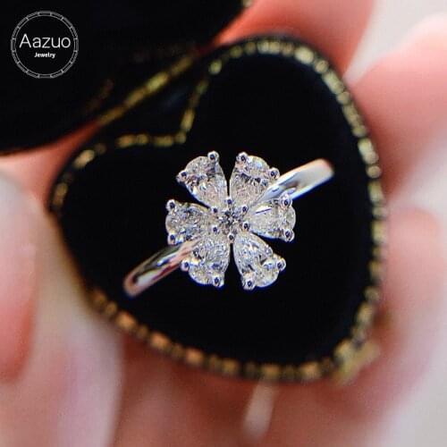 Aazuo 18K Orignal White Gold Real Diamonds Water Drop 0.55ct Fashion Flower Ring for Woman Fashion Gift For Woman Birthday Party