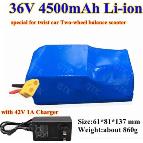 Rechargeable 36V 4500mAh 26650 37V 4Ah lithium li ion battery pack for ABC-0012 twist car Two-wheel balance scooter+1A Charger