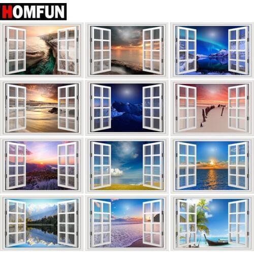 HOMFUN Full Square/Round Drill 5D DIY Diamond Painting "Window Scenic" 3D Diamond Embroidery Cross Stitch Home Decor Gift BK01