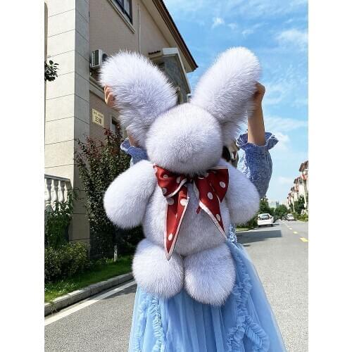 Oversized long-eared plush rabbit doll cute fox fur rabbit doll real fur children toy girl gifts