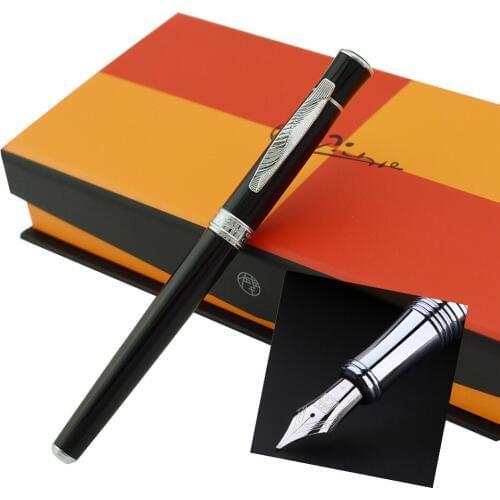 Picasso 607 Black Fountain Pen Fine Nib Silver Trim Collection Luxury Gift Pen Set Unique Style Leaf Pattern Clip