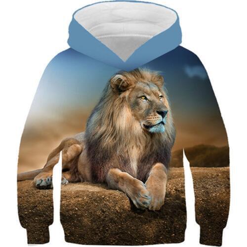 Spring Autumn Kids 3D Hooded Sweatshirt Boys Girls Lovely King Lion Tiger Wolf Leopard Printed Hoodies Children Galaxy Pullovers
