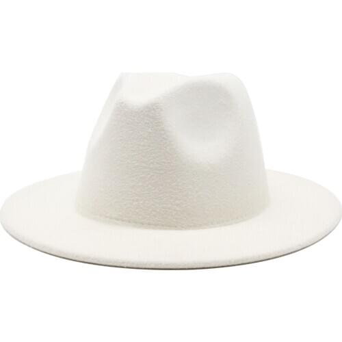 All-match Wide Brim Fedora Hat For Women Solid Color Wool Felt Hat For Men Autumn Winter Panama Gamble Yellow Jazz Cap 56-61cm