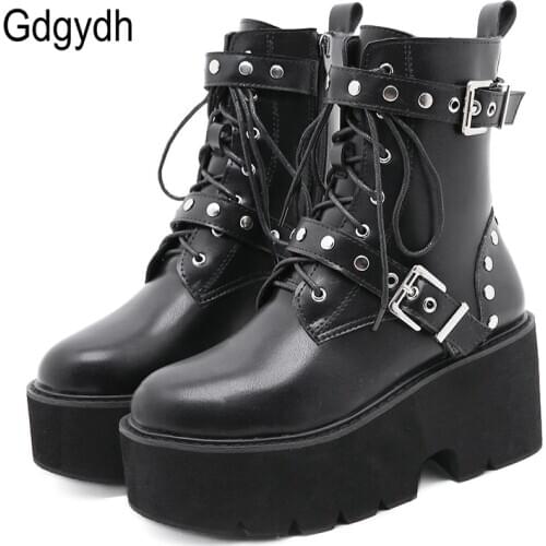 Gdgydh Sexy Rivet Autumn Boots Women 2021 New Platform Ankle Boots For Women Black Gothic Nightclub Party Shoes Female Drop Ship