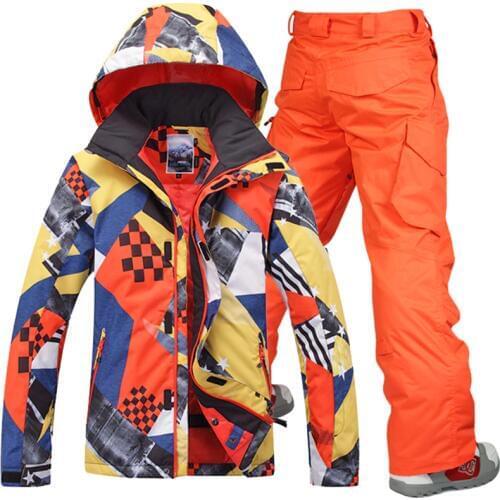 GSOU SNOW Ski Suits Set Men Jacket Snowboard Skiing Jackets Pants Sports Waterproof Windproof Breathable Snow Sets