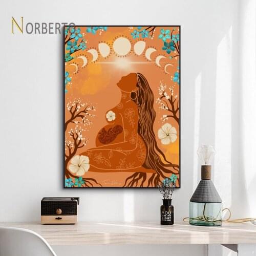 Nordic Style Canvas Painting Poster and Print Abstract Yoga Pregnant Women Trees and Flowers for Home Rooms Gallery Wall Decorat