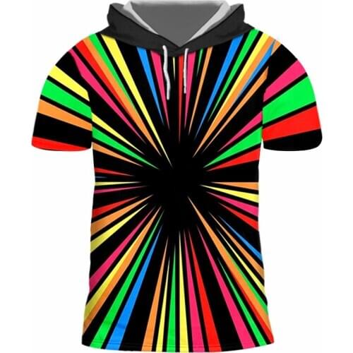 IFPD EU Size Hooded Tshirt Men New Short Sleeve 3D Tshirt Print Colored Radial Lines Streetwear Large Size Male Hoodie T-shirt