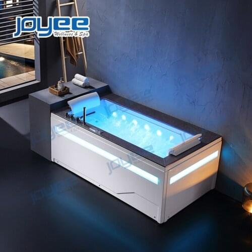JOYEE 2021 New Design Artificial Stone Surface Skirting Strip Light Bathtubs 1 People Hydro Spa Tub with 46 Jets