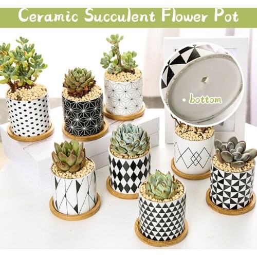 Nordic Modern Geometric Pattern Ceramic Flower Pot Succulent Plant Pot Planter Office Desktop Bonsai Home Garden Decoration