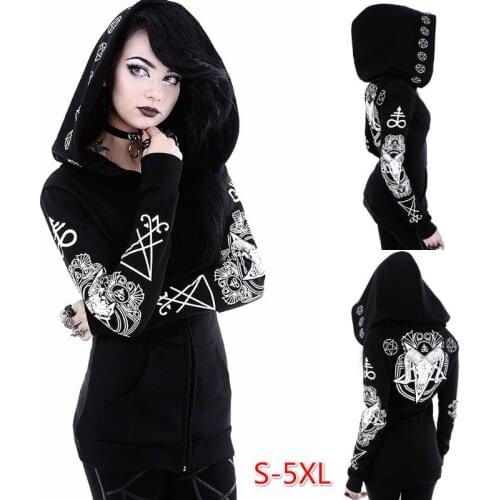 2021 winter irregular Black Punk Hooded Jacket sheep head moon printed sweater