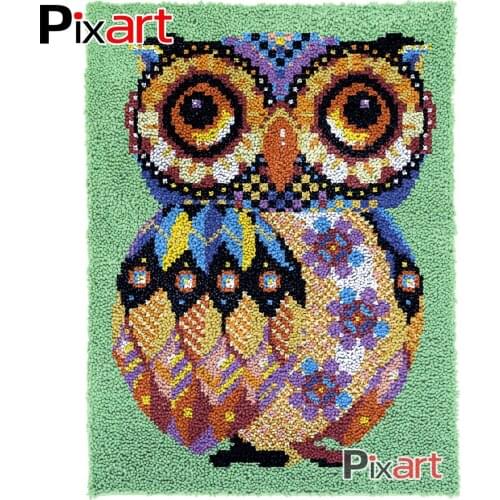 Latch Hook Rug Lovely Owl Lush Wall Wall Tapestry Kits DIY Carpet Rug Lofty Yarn Cushion Arts Crocheted Fluffy Floor Mat Crafts