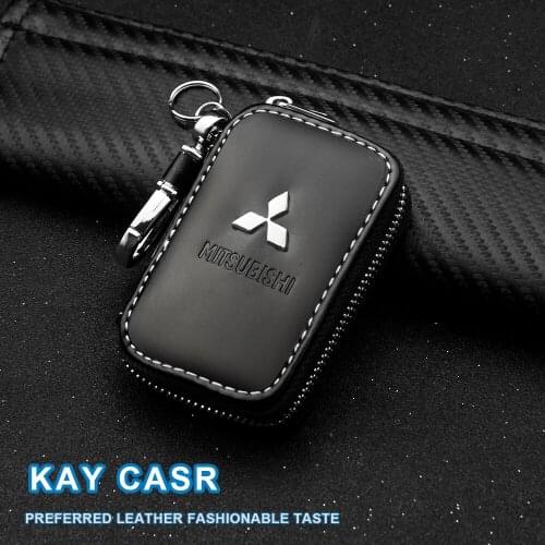 Leather Zipper Car Keychain Car Key Case Car Interior for Mitsubishi Asx Outlander Xl 3 Lancer Pajero 4 l200 Auto Accessories