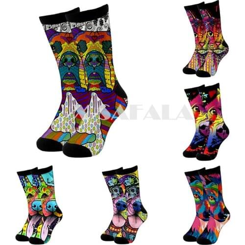 Colorful PitBull Art 3D Fashion Long Socks Cycling Casual Novelty High Socks Men Women Cotton Funny Colorful Leg Calf Cotton-1