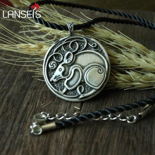 Lanseis10pc CH-834-C celt symbol mouse animal pendant necklace Double sided pendant