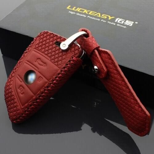 Luckeasy key case 3 button for BMW X1 sDrive 2016 X5 X6 2017 xDrive 35i car key holder leather cover key3