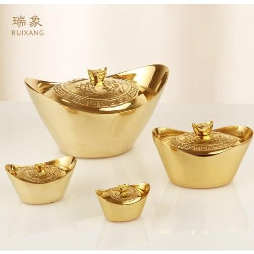 Copper Ingot Pure Copper Gold Ingot Open Cover Cornucopia Coin Bank Living Room Home Decoration Decoration Opening Gift