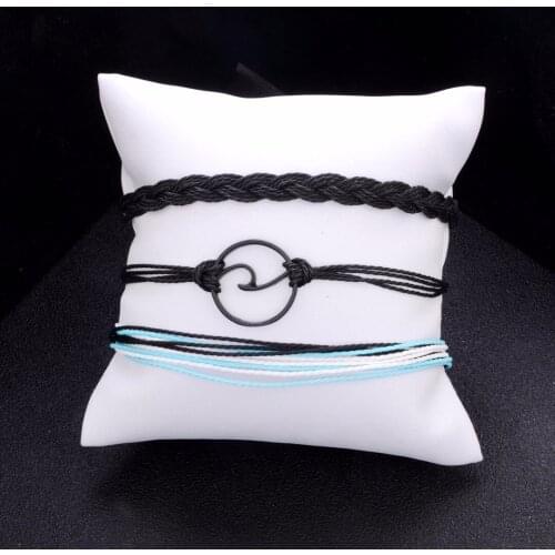 Fashion Black Wave Bracelet Set Unisex Trendy Multi-layer Hand Chain Creative Handmake Weave Rope Bracelet Bohemian Jewelry