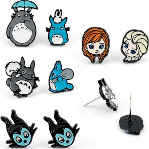 Cartoon Jewelry Ear Studs Miyazaki Hayao Totoro Stud Earring Enamel Anna and Elsa Earrings for Women Girls Accessories earring