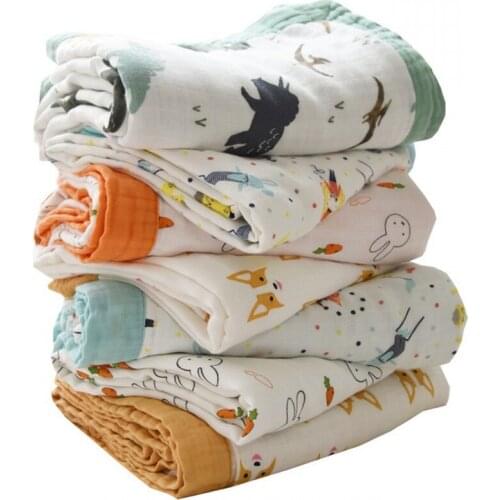 120*120 CM Muslin Organic Cotton Cartoons Baby Blanket 4 Layers Swaddle Newborn Muslin Swaddle Baby Bedding Blanket