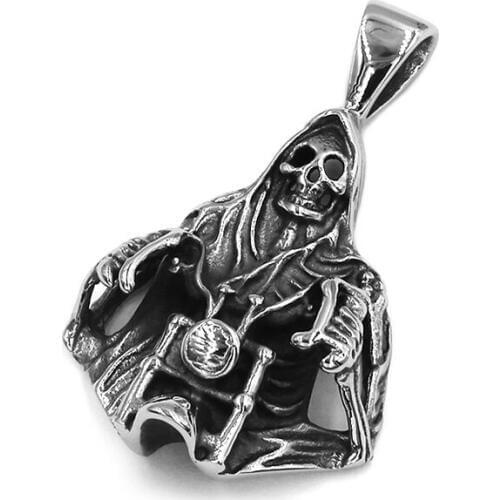 Vintage Grim Reaper Skull Ride Motorcycle Pendant Stainless Steel Jewelry Cool Skull Motor Biker Men Pendant SWP0588