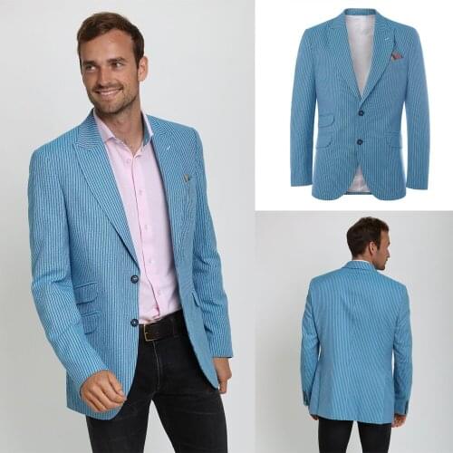 Vintage Stripe Mens Tuxedos Smart Casual Peaked Lapel Blazer Business Streetwear Party Prom Club Jacket 1 Piece Coat