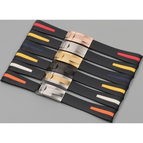 20mm 22mm Curved End Soft Silicone Rubber Watchband For Role Strap For Submariner GMT D-Blue 126660 Sea-Dweller Bracelet