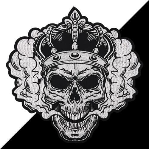 New Skull Iron On Embroidered Patches Stripes For Clothes Biker Applique Big Motorcycle Patch Ironing Patch Rock Stickers DIY