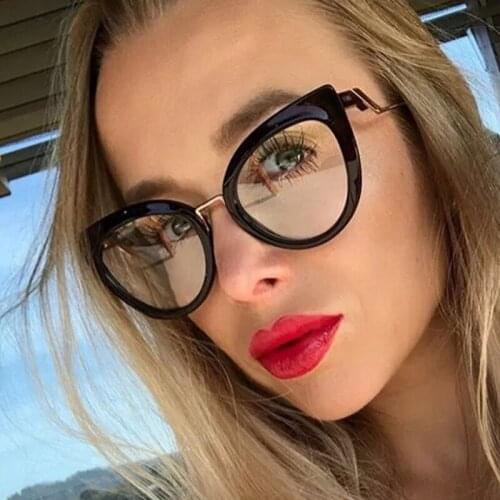 Oversized Black Cat Eye Glasses Women Luxury Brand Optical Spectacles Frames Female Computer Blue Light Blocking Glasses Oculos