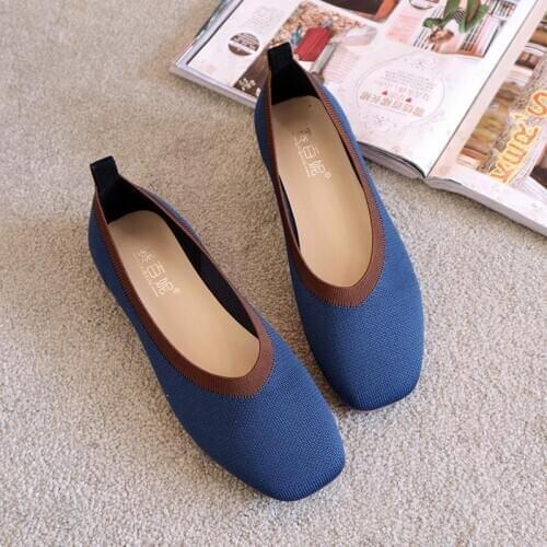 Wholesale Set Style Shallow Mouth Square Head Moccosins Soft Bottom Knitted Grandma Shoes lykj-yx