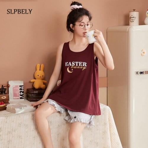SLPBELY Sleeveless Shorts Pajama Sets Women Sleepwear Summer Sweet O-neck Cute Cartoon Women Lingerie Pyjamas Homewear Pijamas