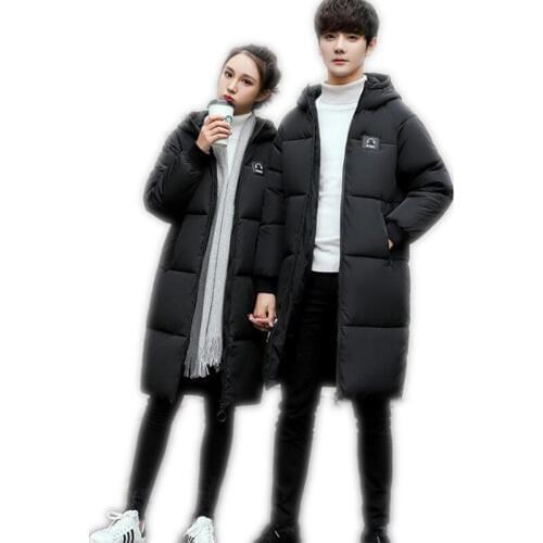New Top Fashion Winter Couples Down Cotton Jacket 2018 Fashion Casual Medium-Long Padded For Men And Women Parkas Hooded Q440
