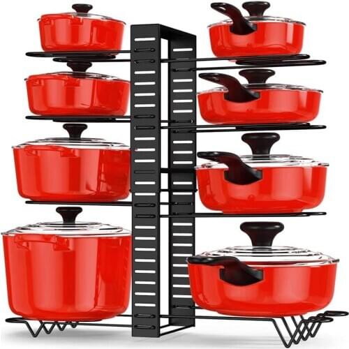 Pan Organizer Rack with 8 Tires Adjustable Cookware Pot Rack Holder DIY Methods Kitchen Organizer Shelf for Pots & Pans