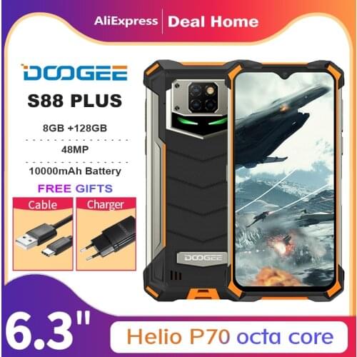 Global Version DOOGEE S88 Plus Rugged Mobile Phone 48MP Main Camera 8GB RAM 128GB ROM Android 10 OS 10000mAh 6.3'' Smartphone