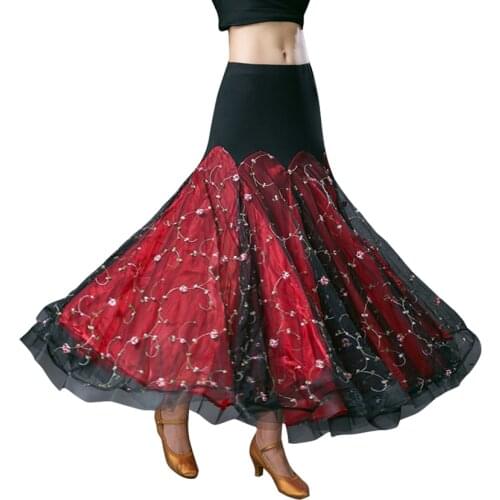 Ballroom Dance Skirt Long Length Spread hem Elegant Modern Dance Maxi Skirt Women Flamenco Latin Tango Practice Stage Costumes