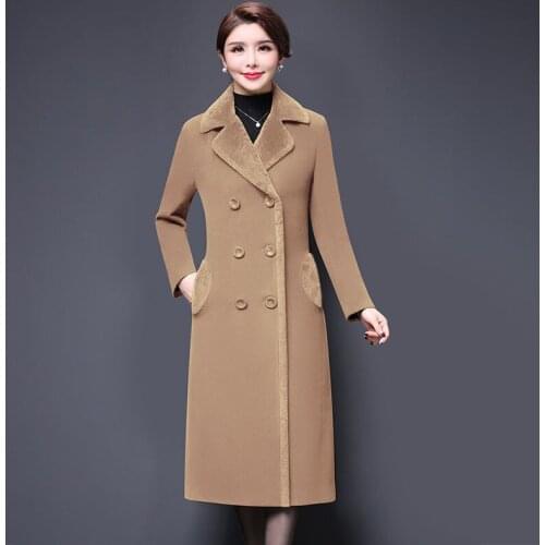 2021new Spring Autumn Women Jacket Long Double Breasted Woolen Coat Slim Outwear Casual Turndown Collar Top Basic Female Costume