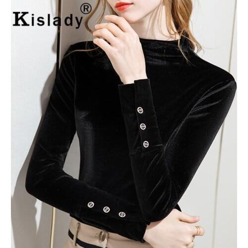 Winter Plus Size Turtleneck Long Sleeve Solid Shirts 2020 Sexy Gothic Tops Pleuche Women Shirts Korean OL Vintage Button Clothes