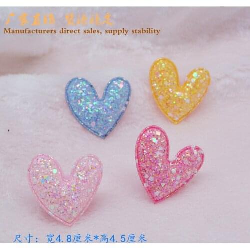 30Pcs/lot 4.8*4.5cm Padded Glitter Cloth Heart Appliques for DIY Hat Clothes Leggings Sewing Supplies Headwear Decoration