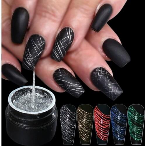 5ml Reflective Glitter Spider Nail Gel Polish Holographic Purple Gold Silk Line Lacquer for DIY Drawing Painting Manicure GL1922