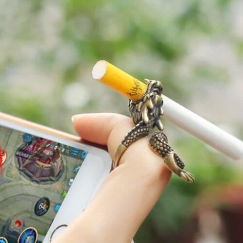 Smoking Accessories,Retro Ring Dragon Cigarette Holder Rack Finger Clip Bronze Opening Adjustable for Cigarettes Holder