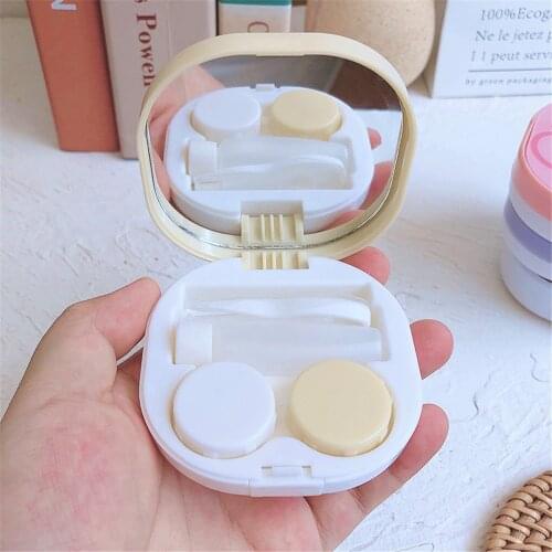 Square Colorful Bear Cartoon Portable Contact Lens Case 2 Double Boxes Travel Easy Carry Storage Container