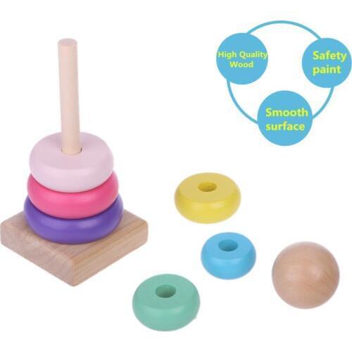 Warm Color Rainbow Stacking Ring Tower Stapelring Blocks Wood Toddler Baby Toys T3LA
