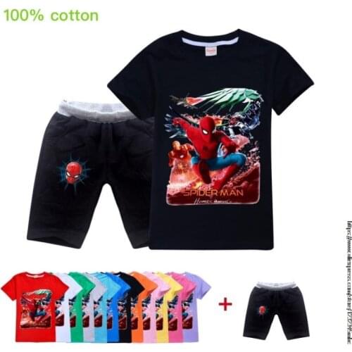 Disney SpiderMan Kids Clothes Set Summer child T Shirts cool Cotton Top Tees Short Sleeves Girl T-Shirts+Pants Kids T shirt Set