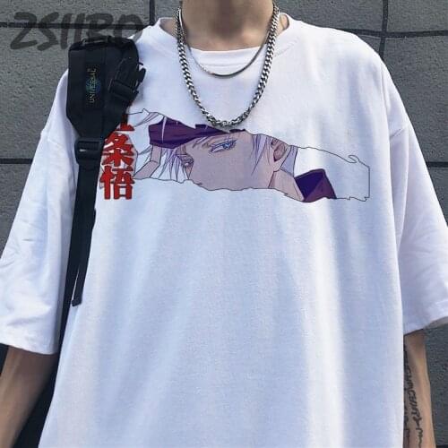 Harajuku Jujutsu Kaisen Gojo Satoru Mens tshirt Itadori Yuji Cool Cartoon Anime Printed Streetwear T-shirt Male HipHop Tops Tee