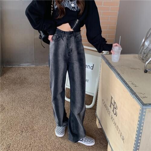 Korean Fashion style Women jeans 100% Cotton Straight Whiten Oversize Loose Vintage Long jeans Casual female jean high quality