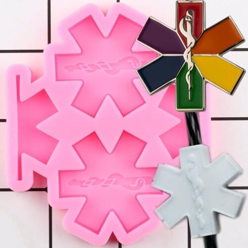 Cross Medicine Logo Straw Topper Silicone Mold Custom Keychain Epoxy Resin Molds Necklace Jewelry Mould Candy Fondant Moulds