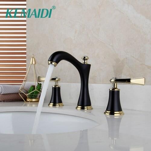 KEMAIDI Matte Black Antique Brass 3 Pcs Swivel Bathroom Bathtub Basin Deck Mount Faucet Stream Deck Mounted Basin Mixer Tap